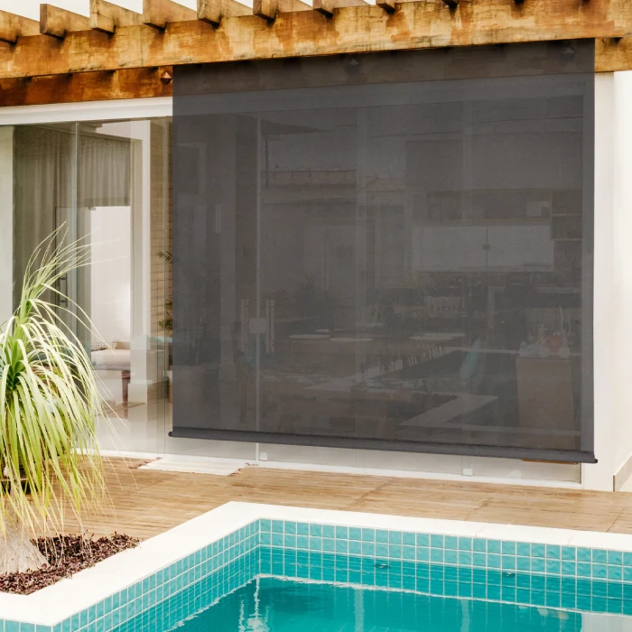 Stylish patio blinds shading outdoor pool