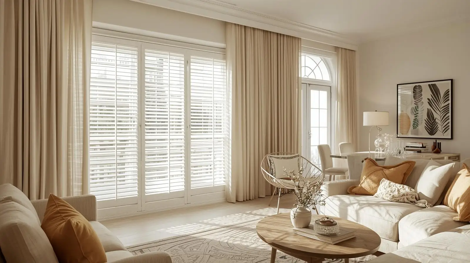 “Living room with curtains and window blinds”