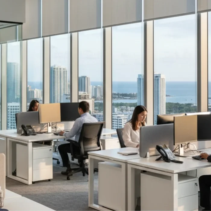 Modern Miami office with commercial motorized shades