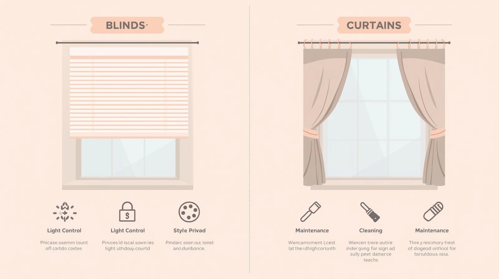 “Infographic comparison of window blinds and curtains”