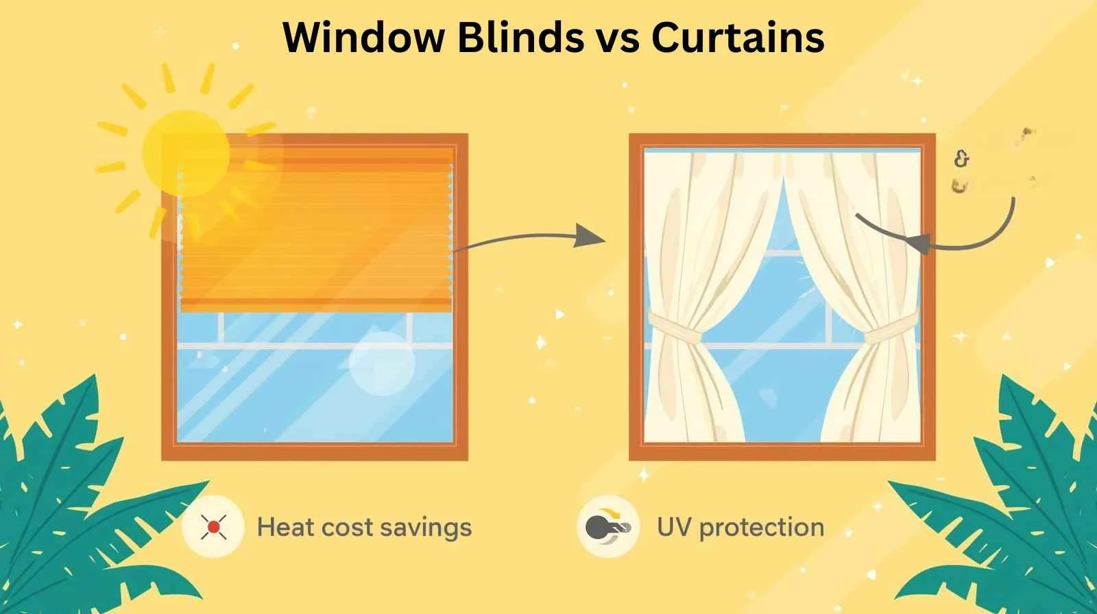 “Window blinds versus curtains illustrated comparison”