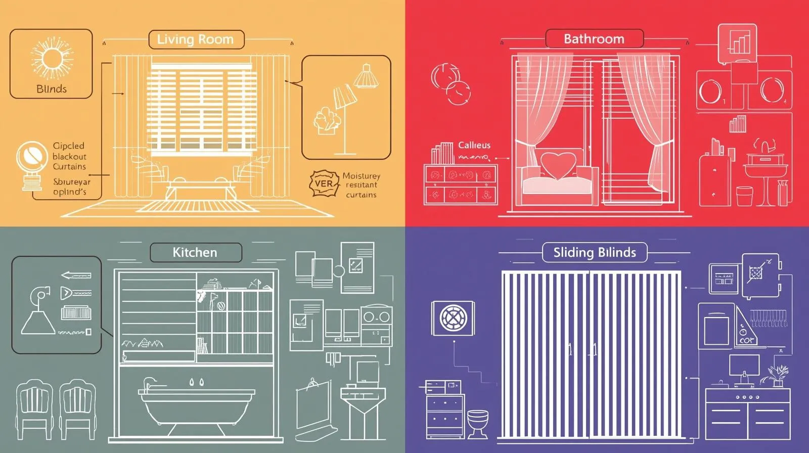 Elegant living room interior featuring large windows with white blinds and beige curtains, creating a bright, cozy, and modern atmosphere, window blinds vs curtains