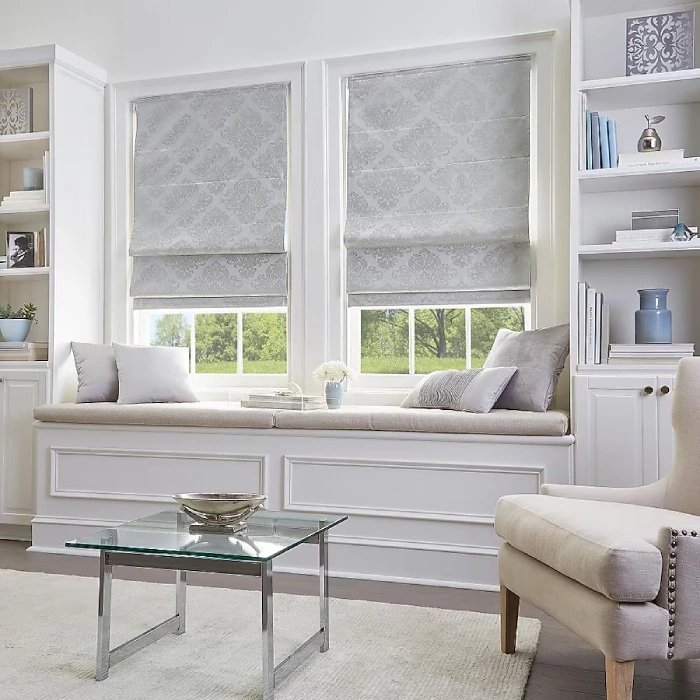 Motorized fabric shades in a luxury living room in Cutler Bay.